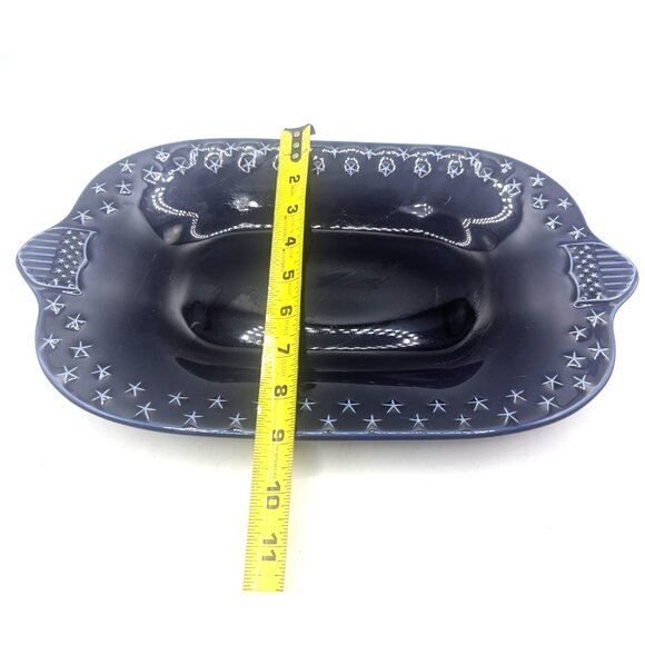 Longaberger Pottery-Retired-Proudly American Blue Stars Shields-Serving Dish - Picture 5 of 9